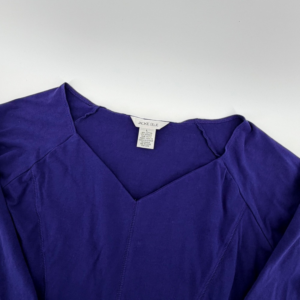 Jackie‎ Blue Purple V Neck 3/4 Sleeve Top Women L Cotton Blend
